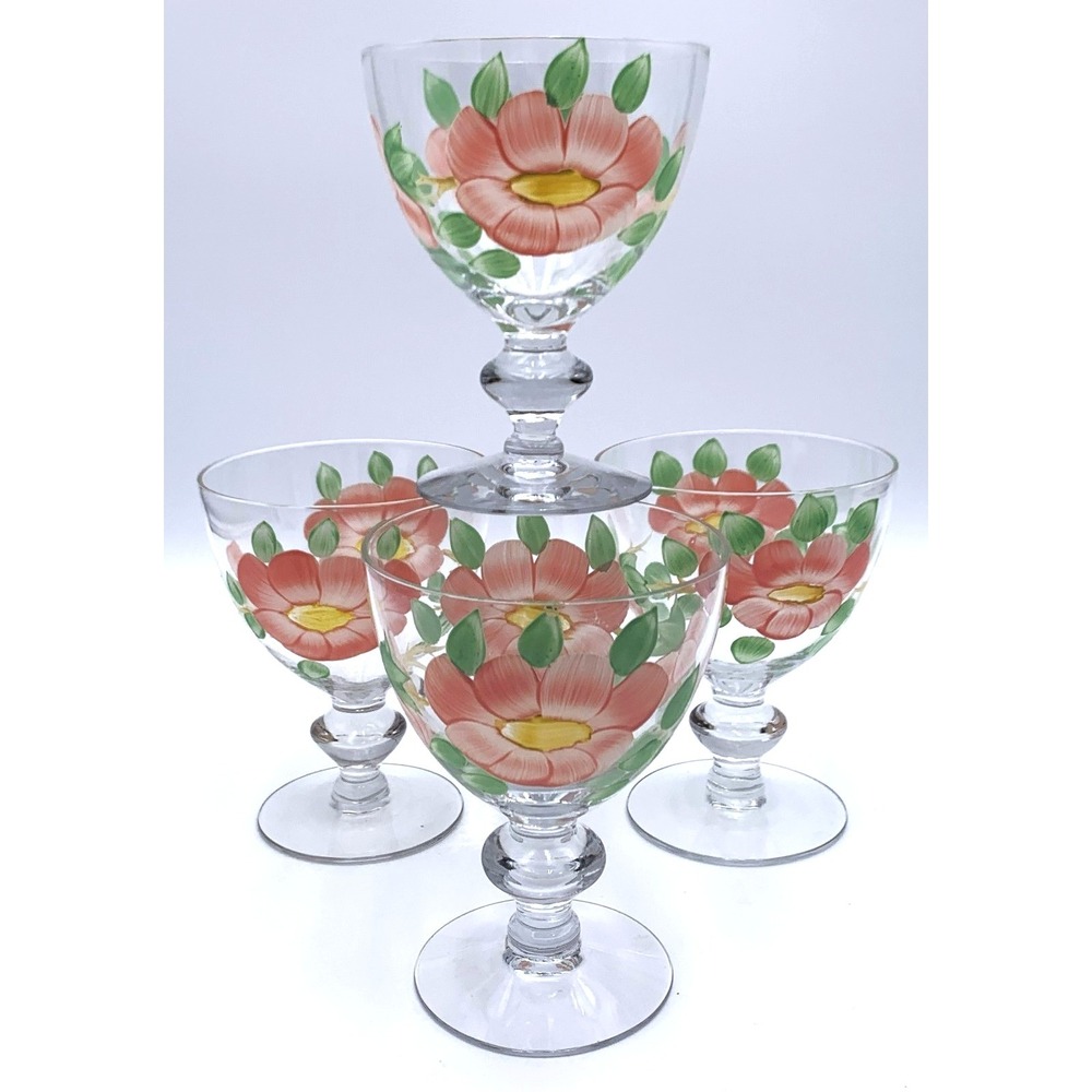 4 Imperial Glassware FRANCISCAN DESERT ROSE 5-3/8" Hand Painted Water Goblets 5"
